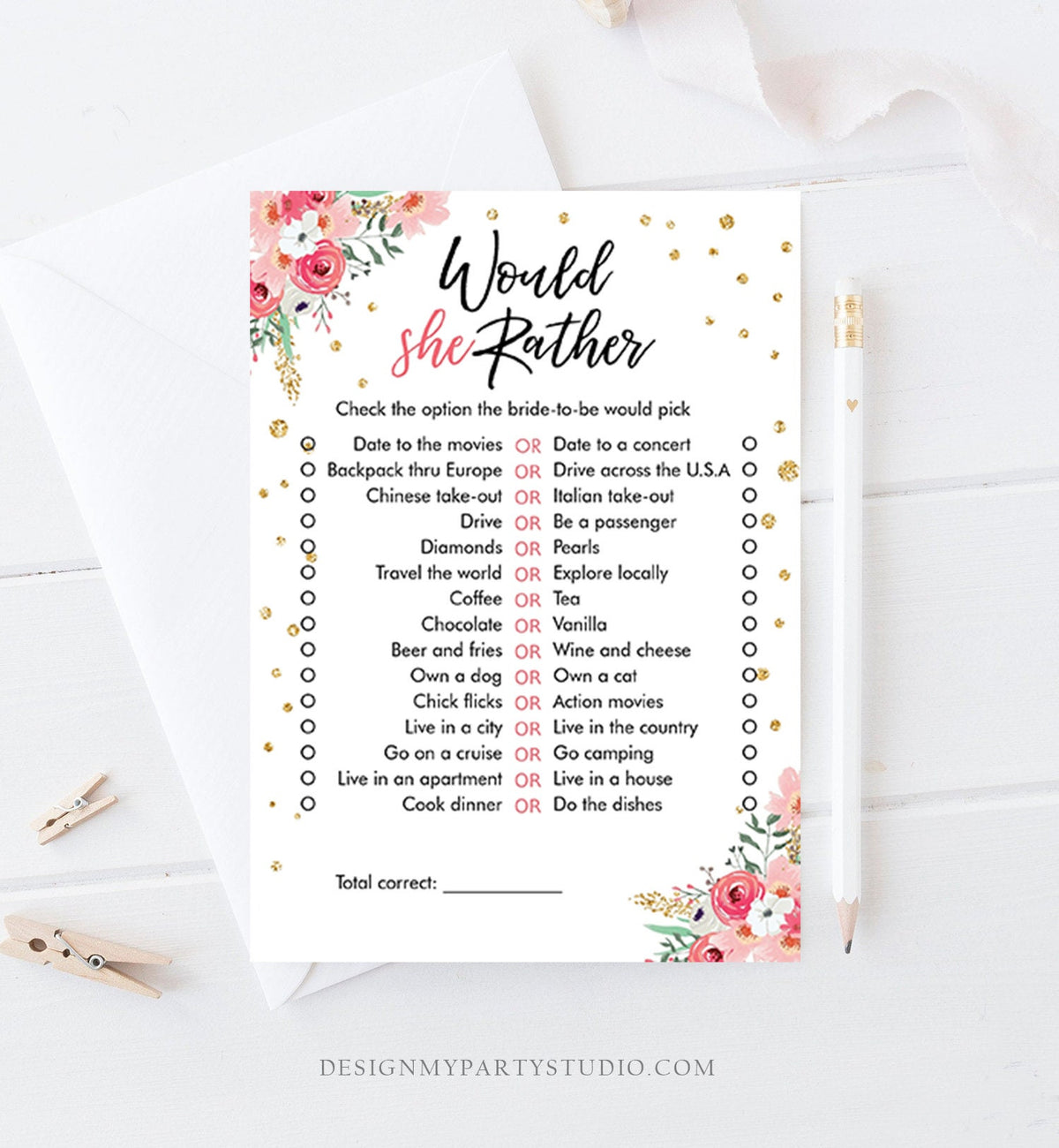 Editable Travel Adventure Floral Bridal Shower Games Bundle Wedding Shower Activity Pink Gold Confetti Digital Template Printable 0030 0318
