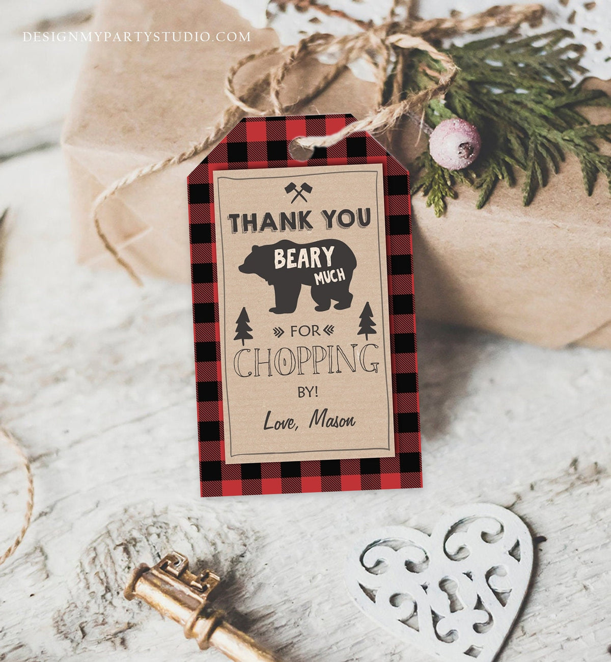 Editable Lumberjack Favor Tags Thank you Beary Much Lumberjack Tags Baby Shower Chopping by Buffalo Plaid Template PRINTABLE Corjl 0026
