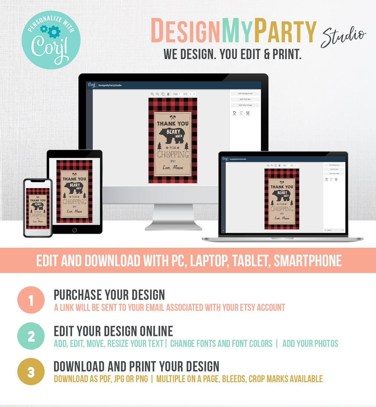 Editable Lumberjack Favor Tags Thank you Beary Much Lumberjack Tags Baby Shower Chopping by Buffalo Plaid Template PRINTABLE Corjl 0026