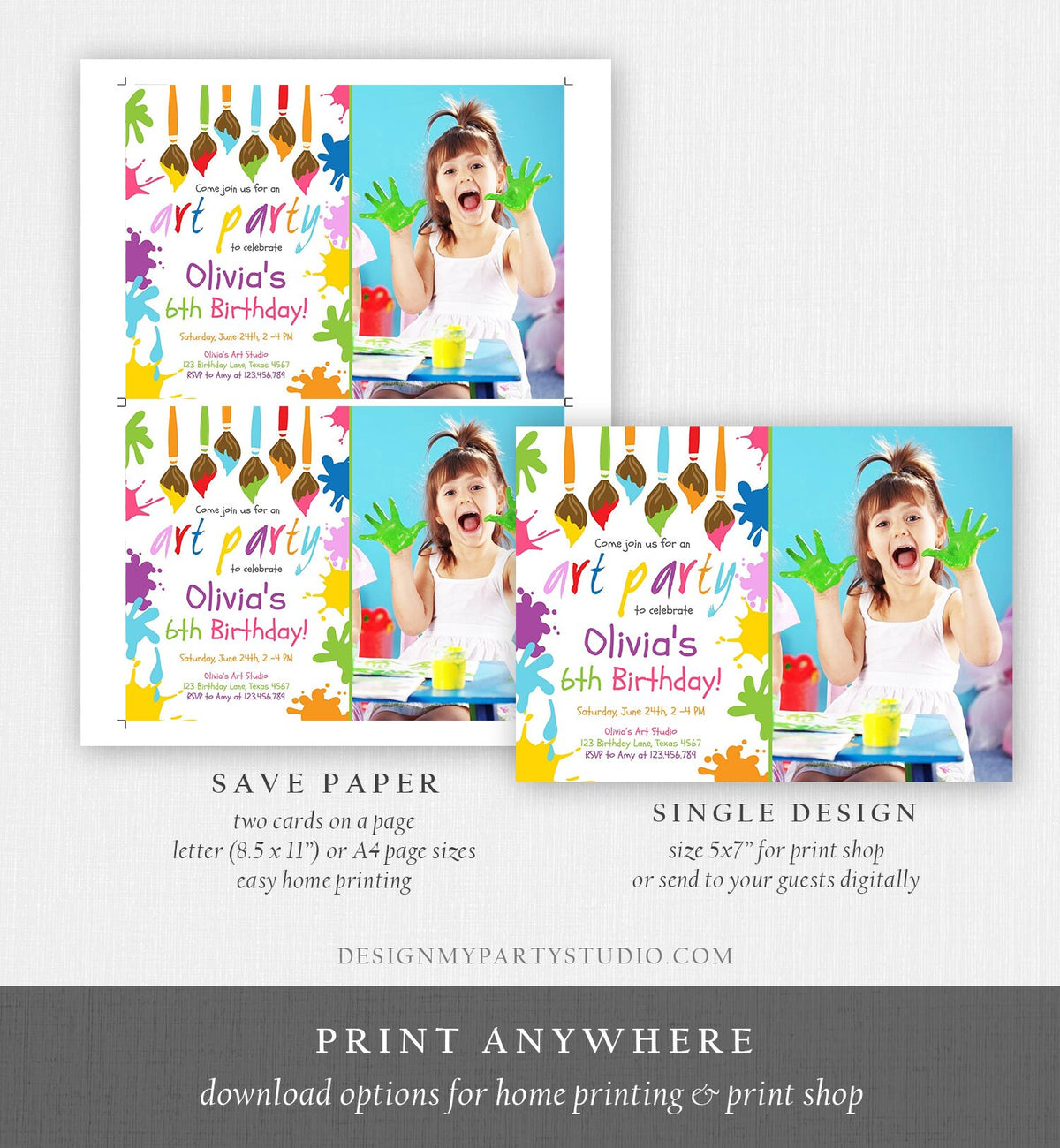 Editable Art Party Birthday Invitation Paint Party Artist Painting Invitation Arts & Crafts Digital Printable Invitation Template Corjl 0226