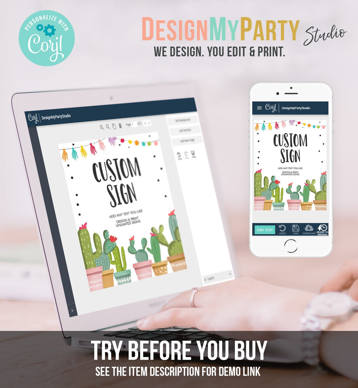 Editable Fiesta Custom Sign Cactus Sign Fiesta Decor Succulent Table Sign Shower Decor Mexican Digital Download Template Printable 0254