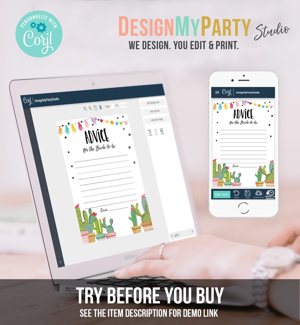 Editable Advice for the Bride Game Card Words of Wisdom Cactus Succulent Fiesta Bridal Shower Game Mexican Digital Template Printable 0254