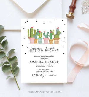 Editable Taco Bout Love Fiesta Couples Shower Invitation Cactus Succulent Green Pink Confetti Instant Download Printable Corjl Template 0254