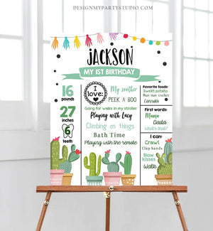 Editable Cactus Fiesta Birthday Milestones Sign First Birthday Poster 1st Birthday Mexican Party Download Corjl Template Printable 0254