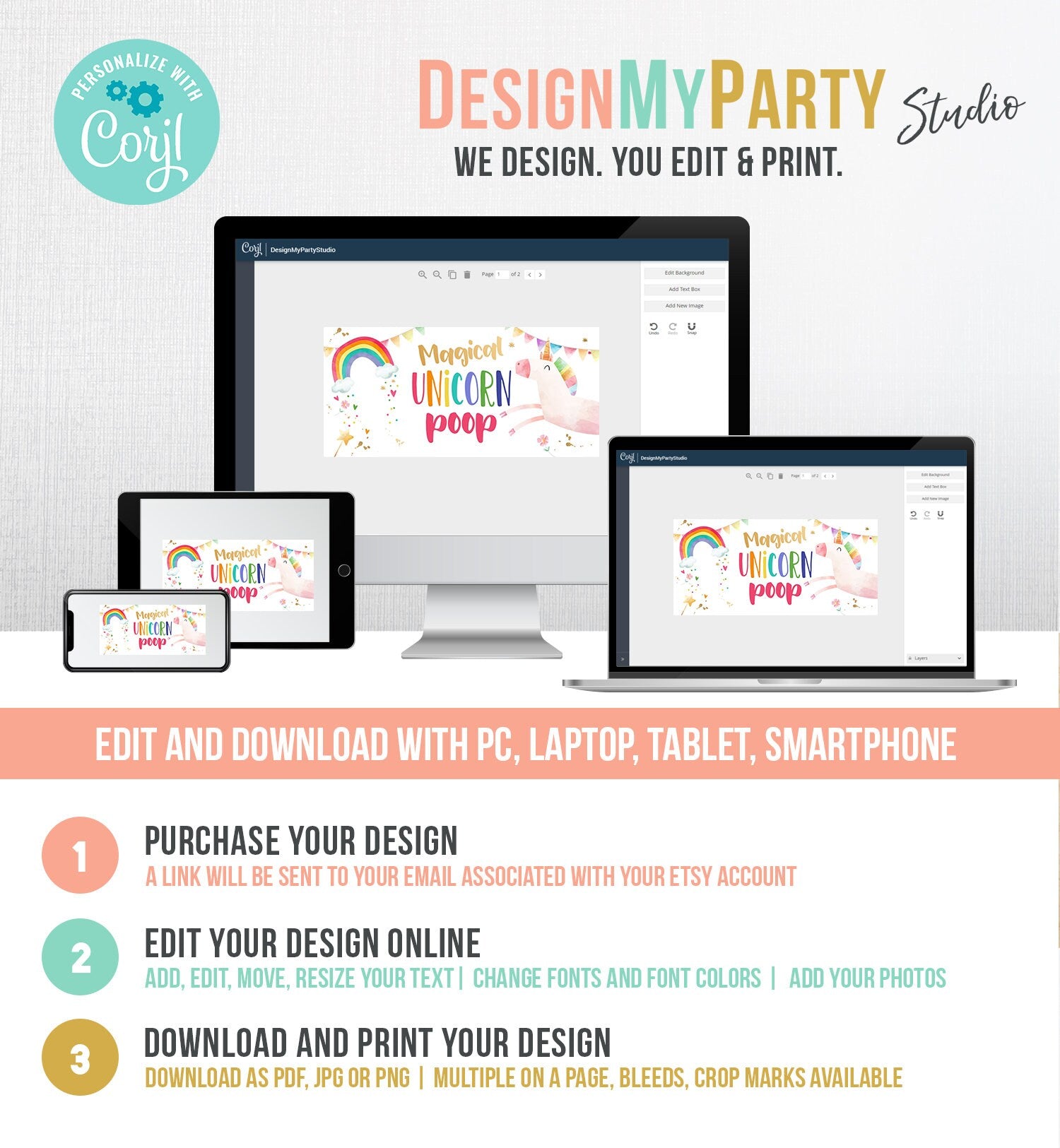 Editable Rainbow Unicorn Poop Treat Bag Toppers Unicorn Birthday Party Unicorn Poop Favors and Gifts for Kids Digital Corjl Template 0336