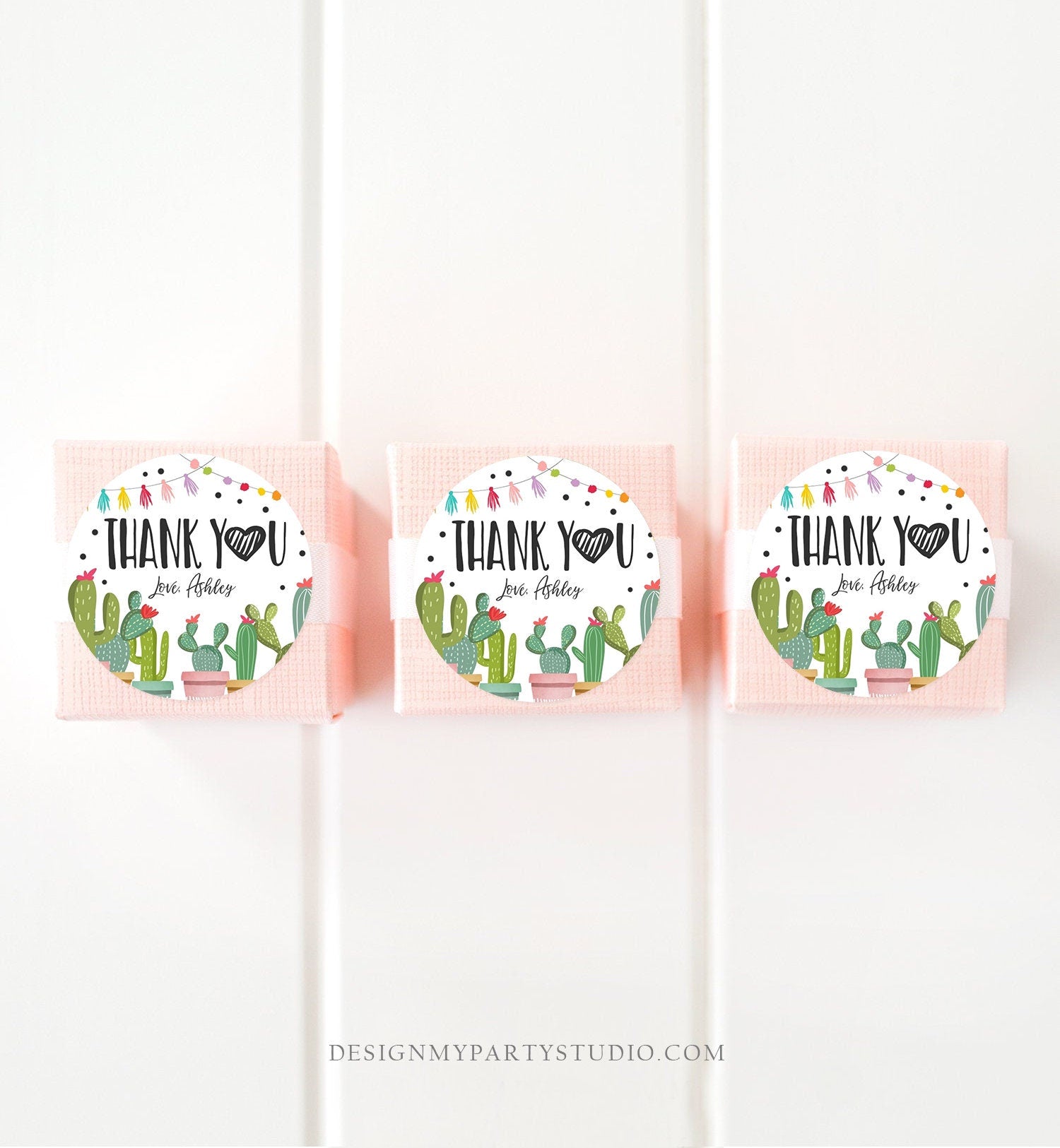 Editable Cactus Thank You Favor Tags Round Squared Fiesta Baby Shower Birthday Bridal Shower Stickers Digital Template Printable 0254