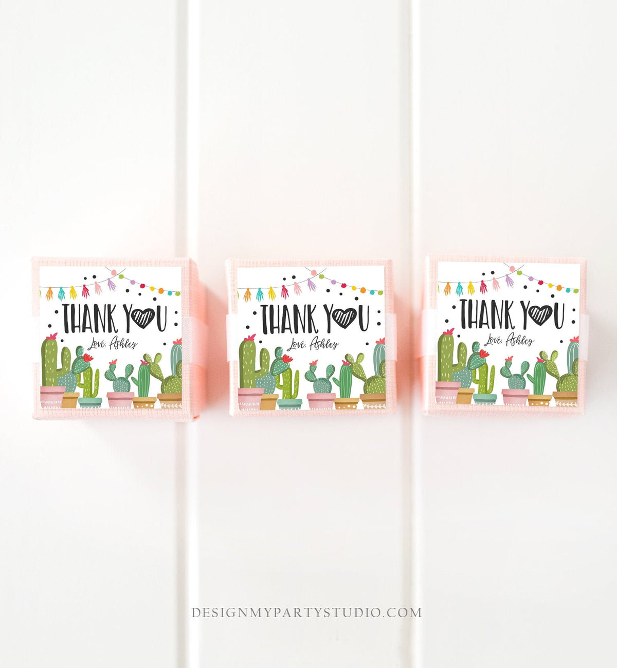 Editable Cactus Thank You Favor Tags Round Squared Fiesta Baby Shower Birthday Bridal Shower Stickers Digital Template Printable 0254