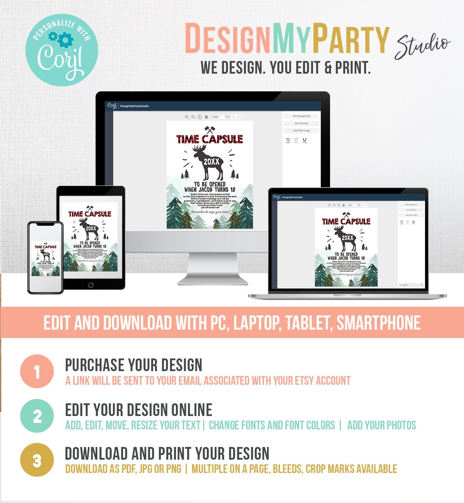 Editable Lumberjack Time Capsule 1st First Birthday Woodland Moose Trees Buffalo Plaid Guestbook Digital Download Template Printable 0377