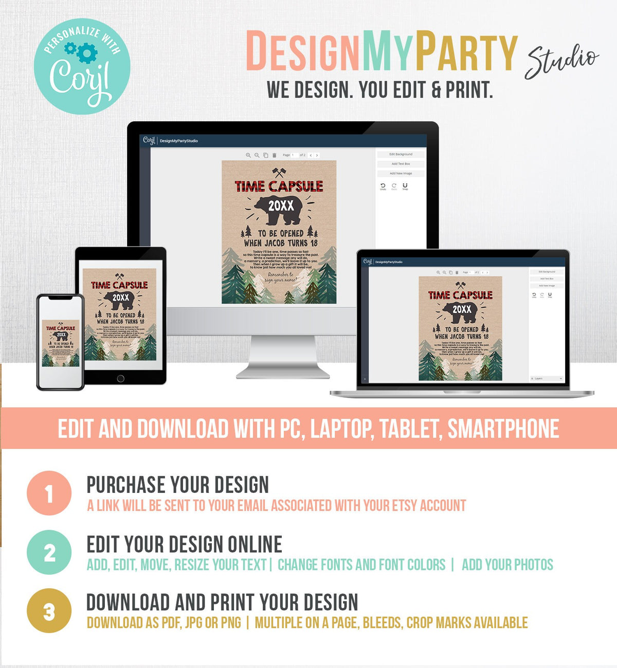 Editable Lumberjack Time Capsule First Birthday Party Game Bear Trees Buffalo Plaid Guestbook Digital Download Corjl Template Printable 0026