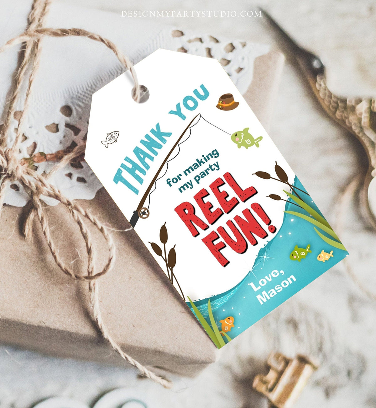 Editable Reel Fun Fishing Favor Tag Fishing Birthday Thank You Tag Gone Fishing Party Fish Reeling Big One Boy Template Corjl Printable 0080