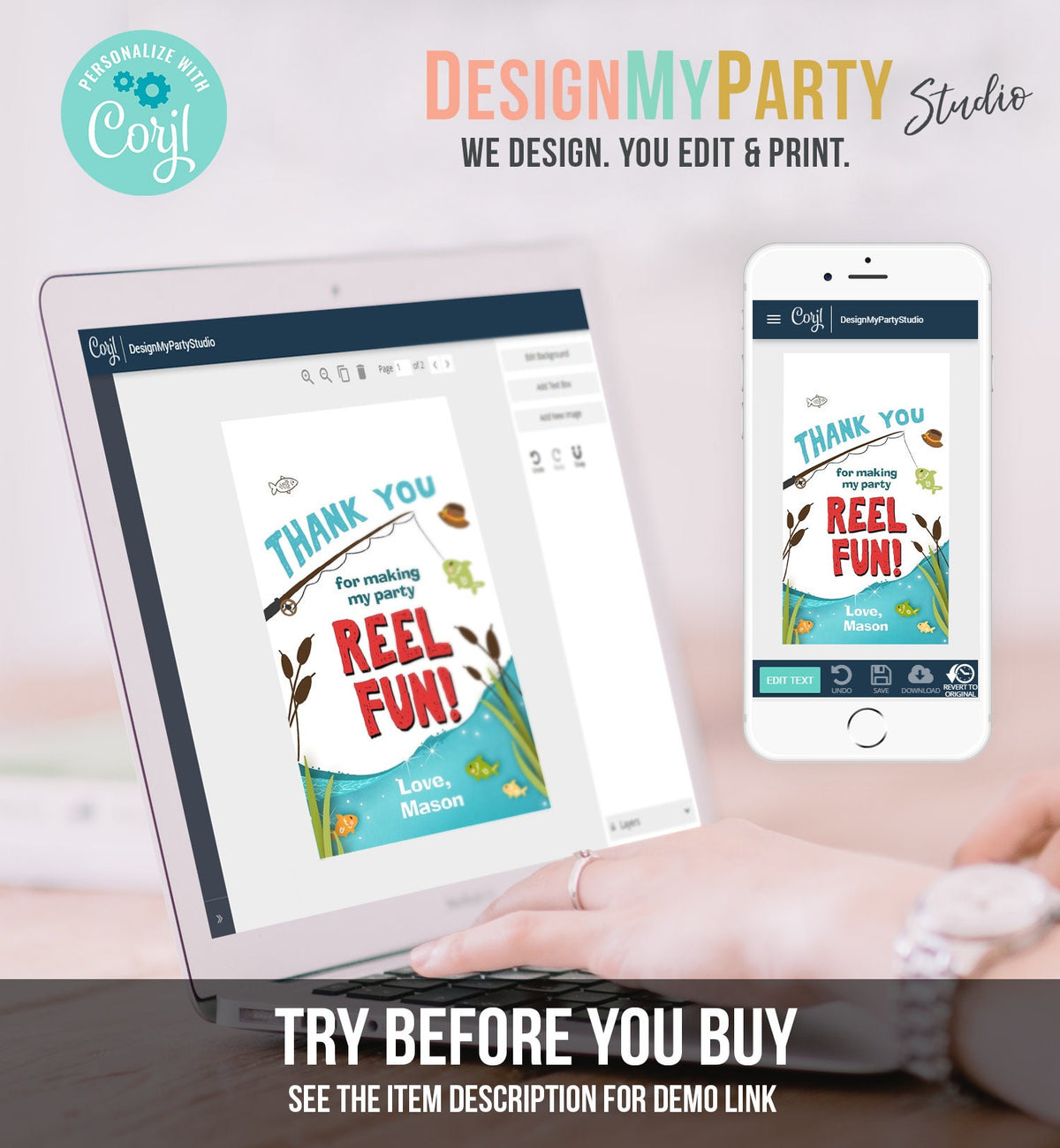 Editable Reel Fun Fishing Favor Tag Fishing Birthday Thank You Tag Gone Fishing Party Fish Reeling Big One Boy Template Corjl Printable 0080