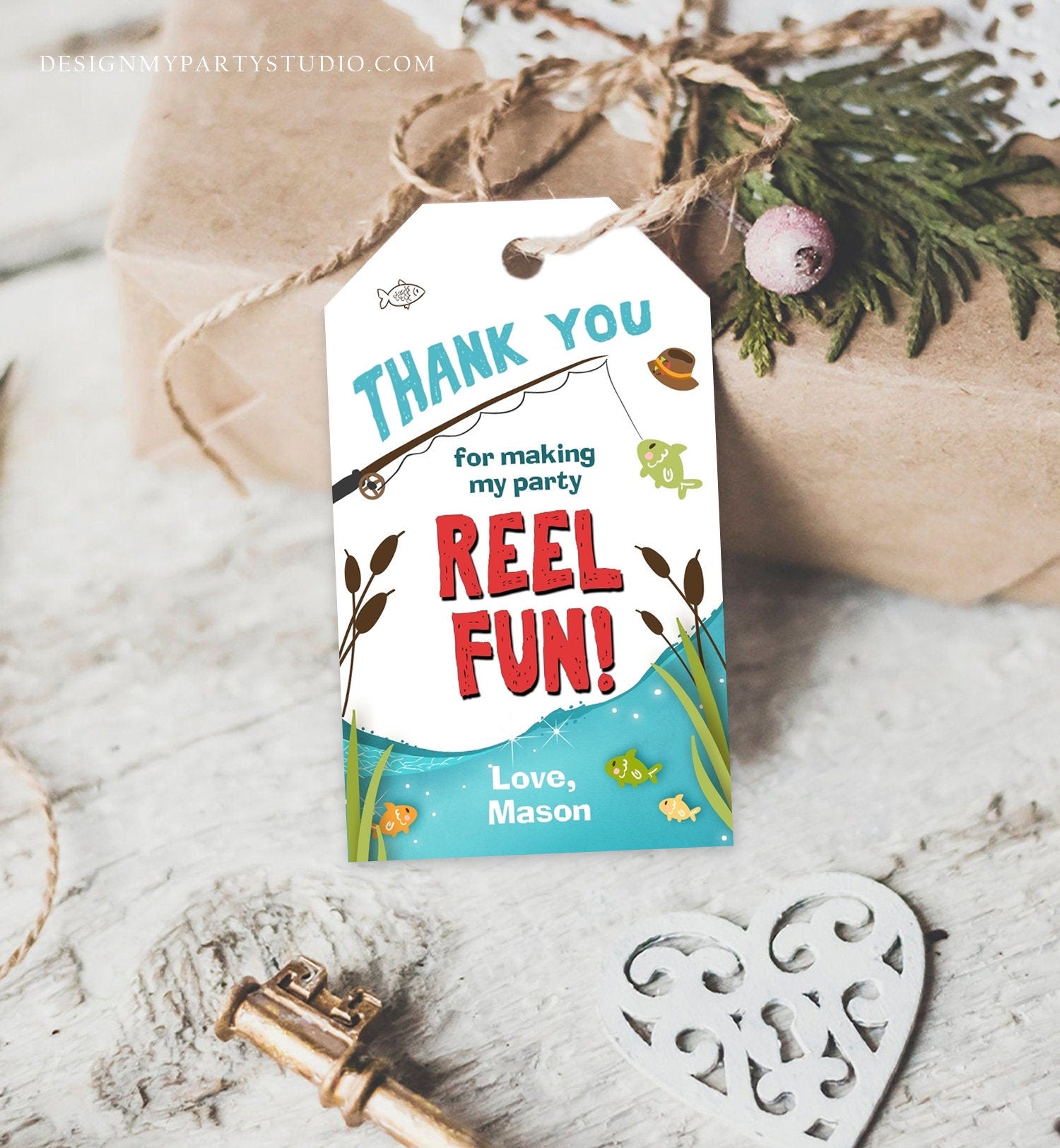 Editable Reel Fun Fishing Favor Tag Fishing Birthday Thank You Tag Gone Fishing Party Fish Reeling Big One Boy Template Corjl Printable 0080