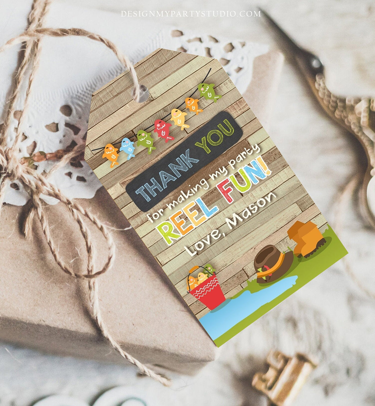 Editable Fishing Party Favor Tags Fishing Birthday Thank you tags Fishing Party Fishing Wood Birthday Boy Template PRINTABLE Corjl 0080