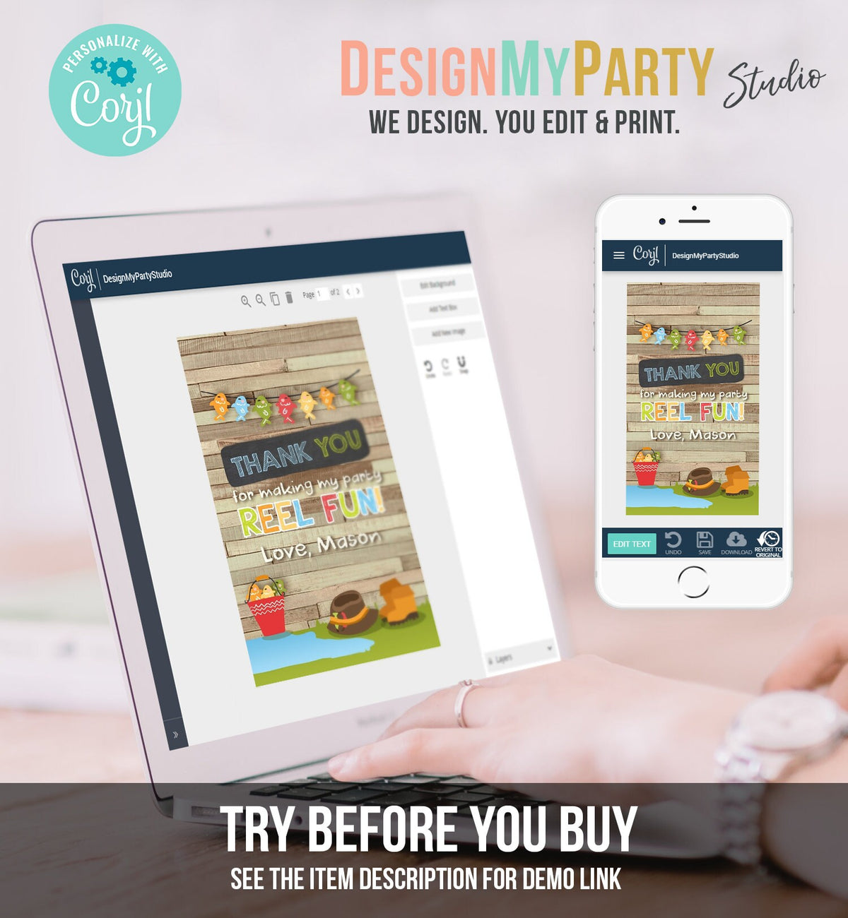 Editable Fishing Party Favor Tags Fishing Birthday Thank you tags Fishing Party Fishing Wood Birthday Boy Template PRINTABLE Corjl 0080