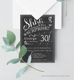 Editable ANY AGE Surprise Birthday Invitation Chalk Rustic Adult 30th Thirty Vintage Party Photo Shhh Download Printable Corjl Template 0102