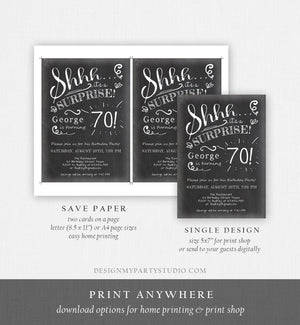 Editable ANY AGE Surprise Birthday Invitation Chalk Rustic Adult 70th Seventy Vintage Party Photo Download Printable Corjl Template 0102