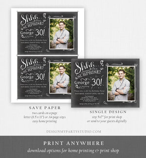 Editable ANY AGE Surprise Birthday Invitation Chalk Rustic Adult 30th Thirty Vintage Party Photo Shhh Download Printable Corjl Template 0102