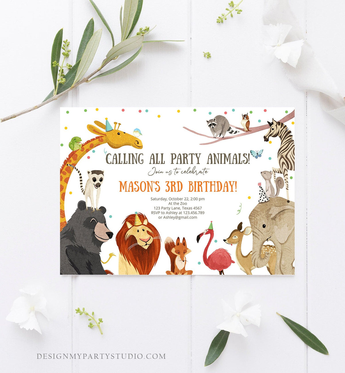 Editable Calling All Party Animals Birthday Invitation Wild One Safari Animals Safari Party Digital Download Evite Template Printable 0196