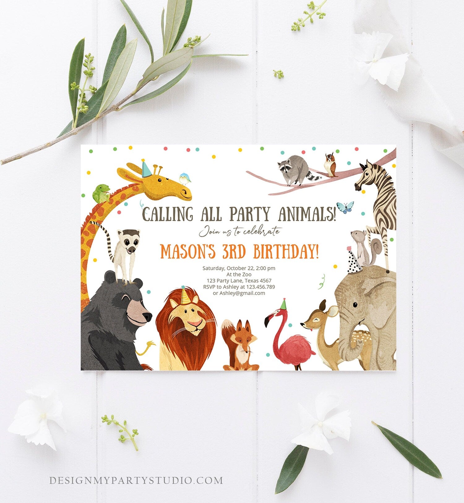 Editable Calling All Party Animals Birthday Invitation Wild One Safari Animals Safari Party Digital Download Evite Template Printable 0196