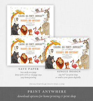 Editable Birthday Invitation Party Animals Wild One Baby Shower Invite Zoo Safari Animals Download Printable Invitation Template Corjl 0196