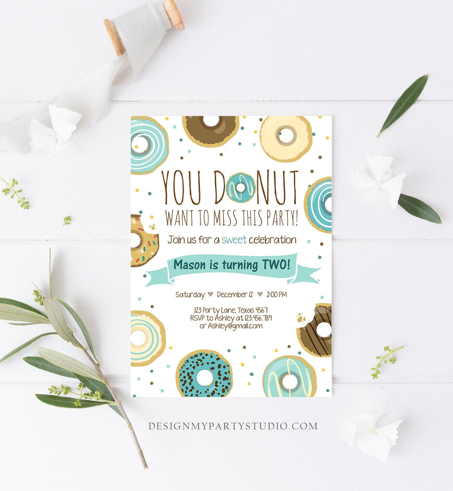 Editable Donut Birthday Invitation You Donut Want To Miss This Boy Sweet First Birthday 1st Donut Grow Up Digital Template Printable 0050