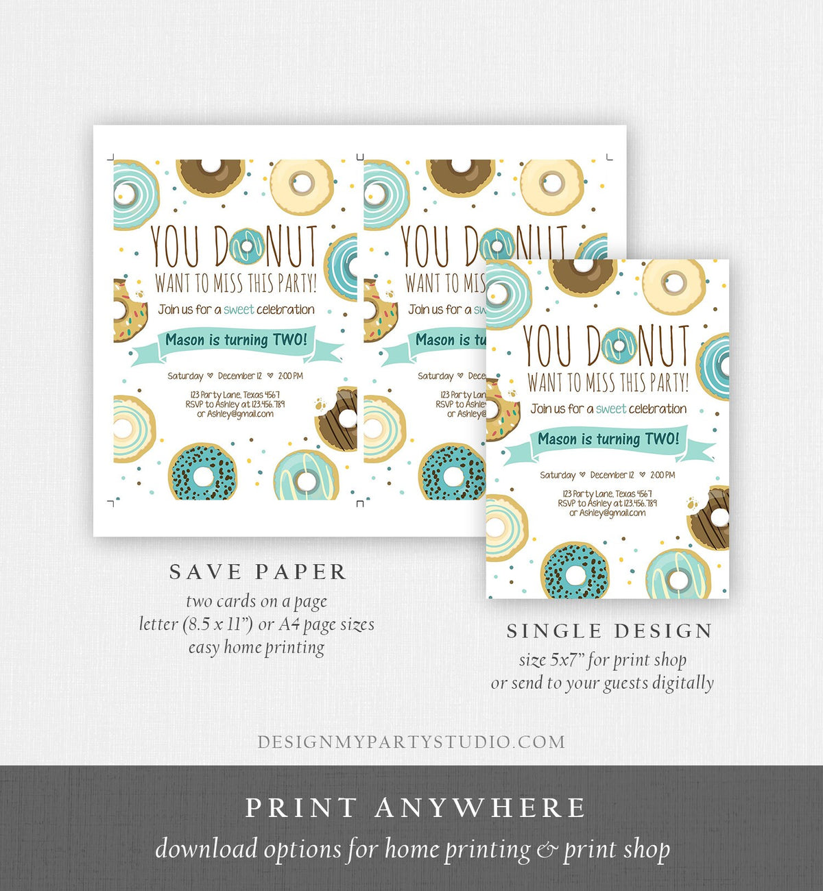 Editable Donut Birthday Invitation You Donut Want To Miss This Boy Sweet First Birthday 1st Donut Grow Up Digital Template Printable 0050