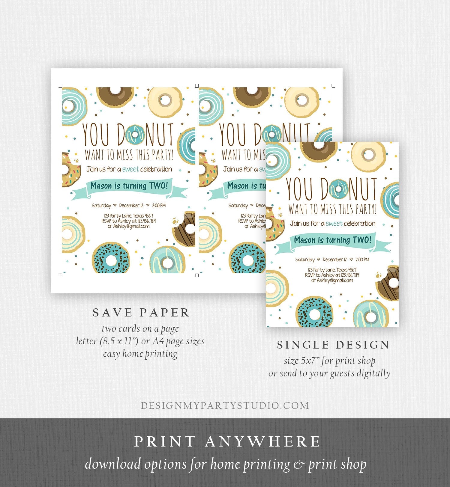 Editable Donut Birthday Invitation You Donut Want To Miss This Boy Sweet First Birthday 1st Donut Grow Up Digital Template Printable 0050