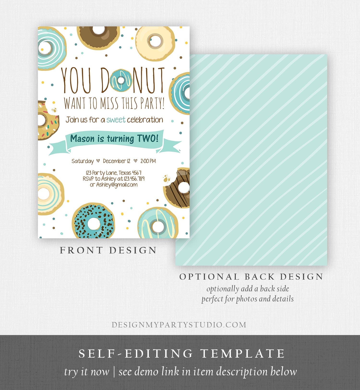 Editable Donut Birthday Invitation You Donut Want To Miss This Boy Sweet First Birthday 1st Donut Grow Up Digital Template Printable 0050
