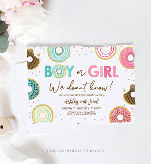 Editable Donut Gender Reveal Invitation Baby Shower Boy or Girl Pink or Blue He or She Pink Sweet Corjl Template Download Digital 0050