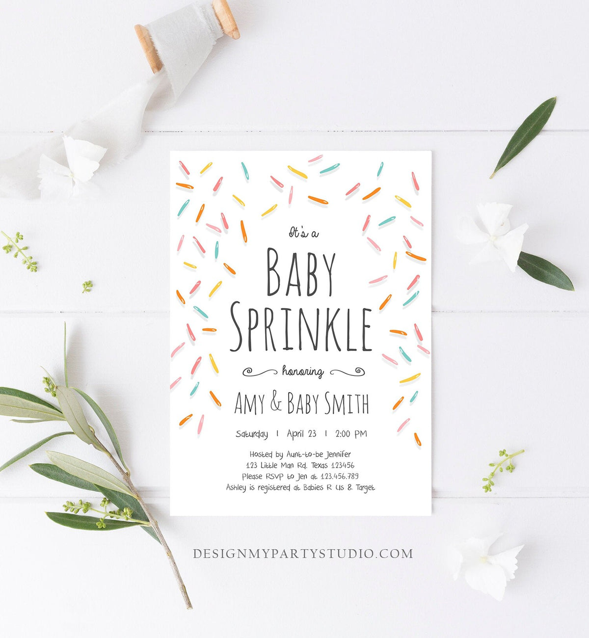 Editable Baby Sprinkle Shower Invitation Baby Shower Coed Shower Gender Neutral Confetti Sprinkles Digital Corjl Template Printable 0216