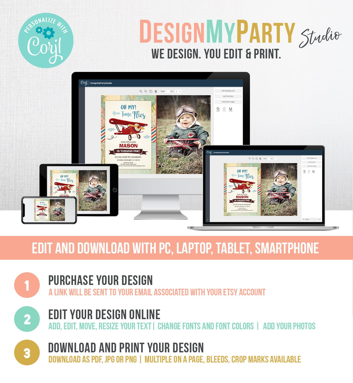 Editable Airplane Birthday Invitation Oh My Time Flies Red Airplane First Birthday Plane Sky Photo Digital Download Template Printable 0011