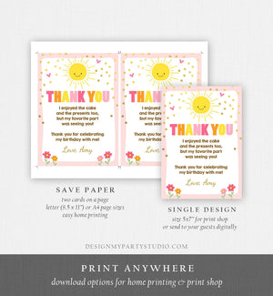 Editable Sunshine Thank you Card Sunshine Lemonade Birthday Summer Sun Pink Thank You Card Birthday Template Instant Download Corjl 0070