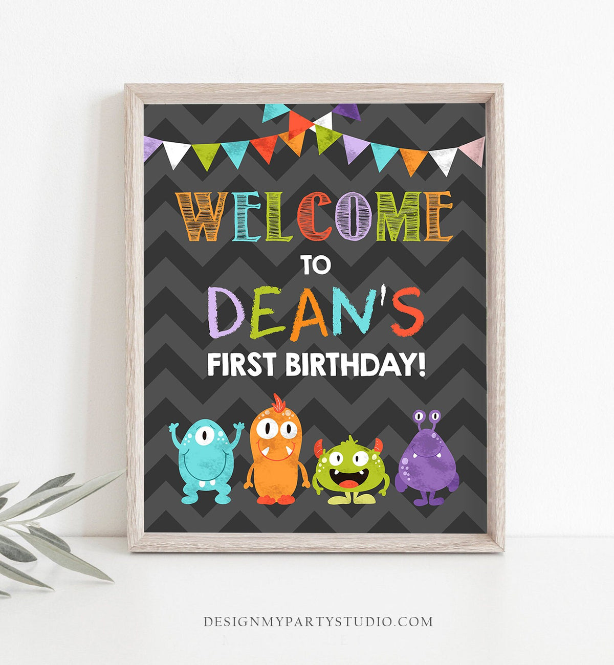 Editable Monsters Welcome Sign Boy Birthday Party Monster Bash First Birthday Little Monster Decor Digital Download Template Printable 0058