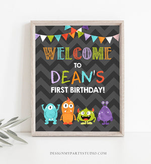 Editable Welcome Sign Monster Birthday Party Boy Monster Bash First Birthday Little Monster Decor Download Template Printable Corjl 0058