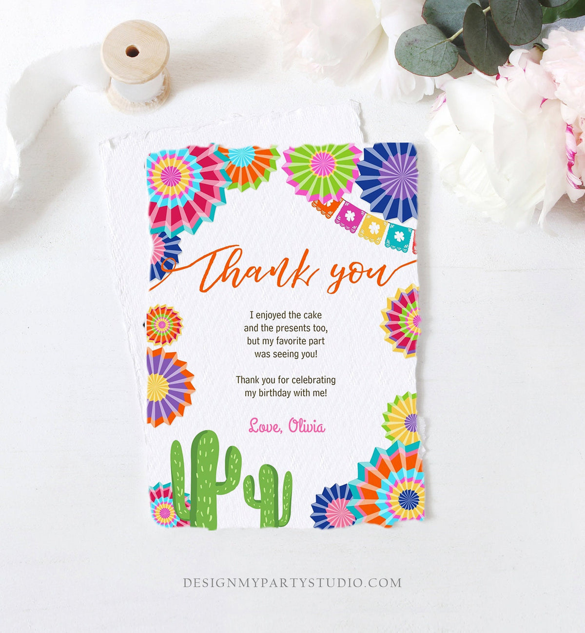 Editable Fiesta Birthday Thank You Card Insert Let&#39;s Fiesta Mexican Cactus Thank You Note Download Digital Corjl Template Printable 0236