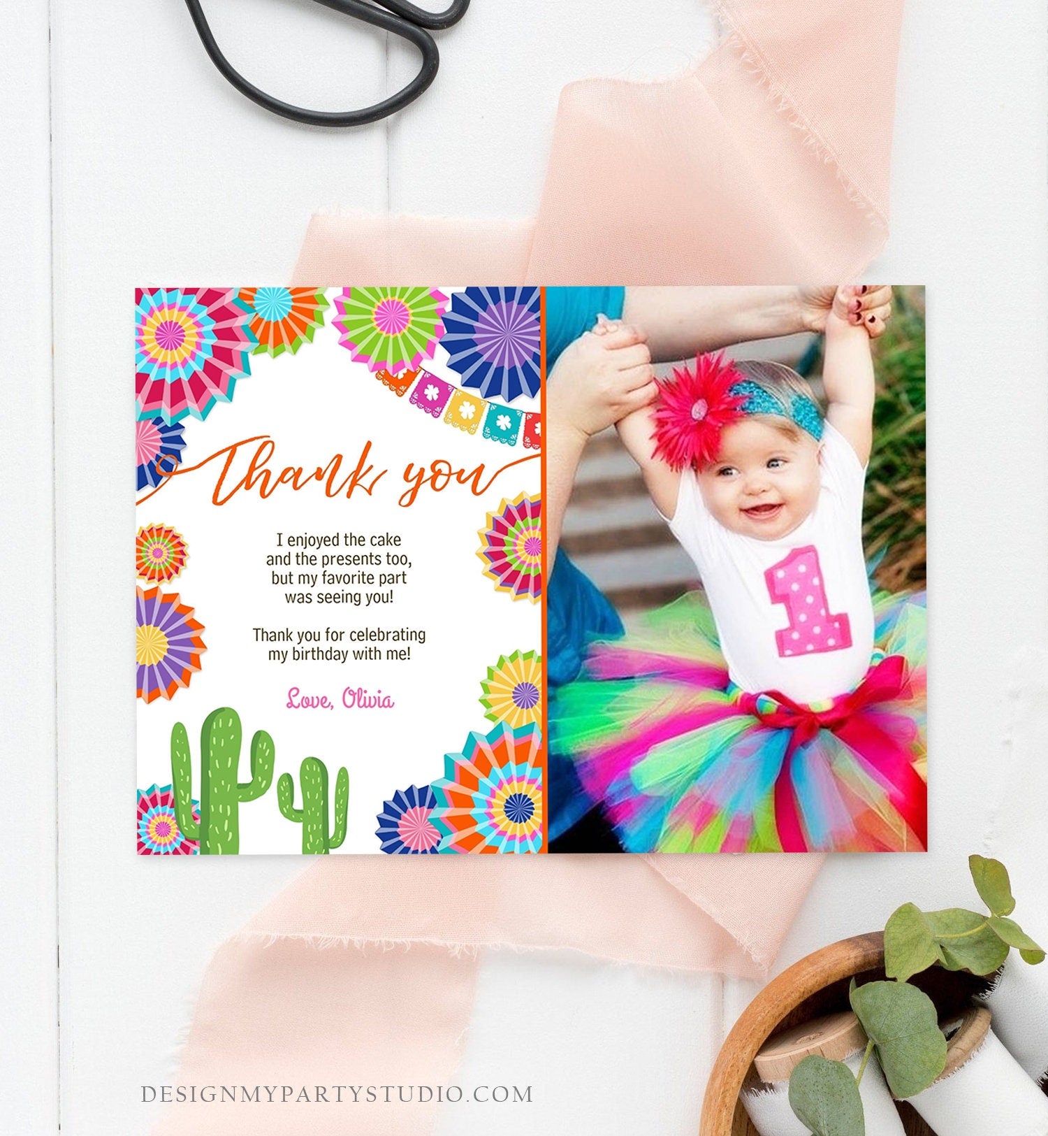 Editable Fiesta Birthday Thank You Card Insert Let&#39;s Fiesta Mexican Cactus Thank You Note Download Digital Corjl Template Printable 0236