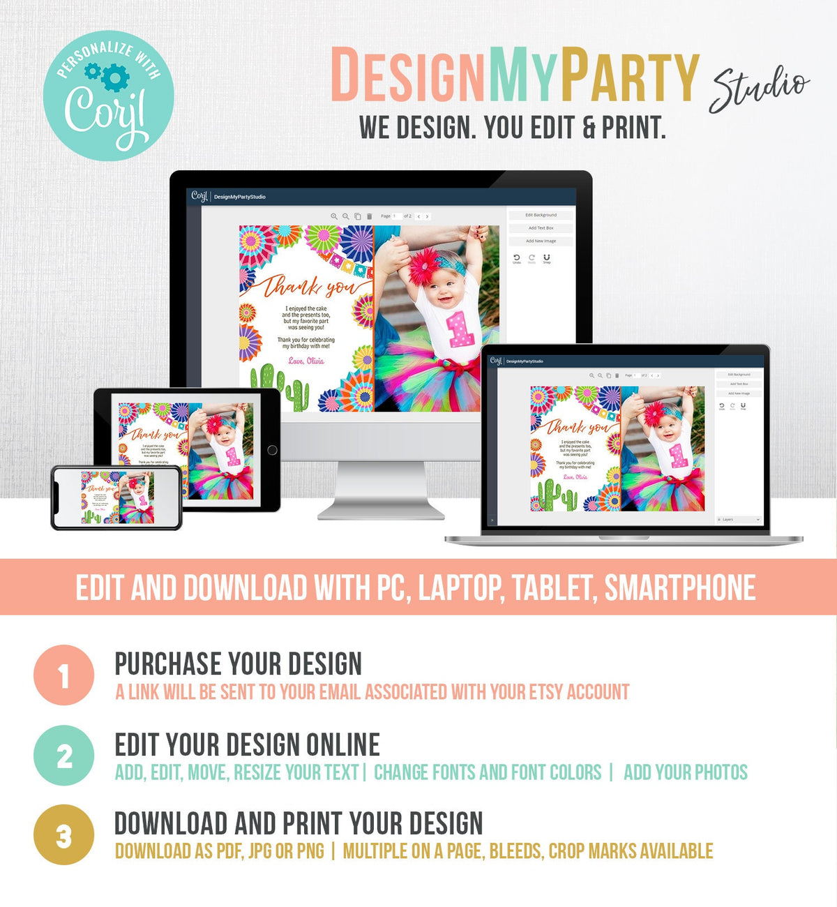 Editable Fiesta Birthday Thank You Card Insert Let&#39;s Fiesta Mexican Cactus Thank You Note Download Digital Corjl Template Printable 0236