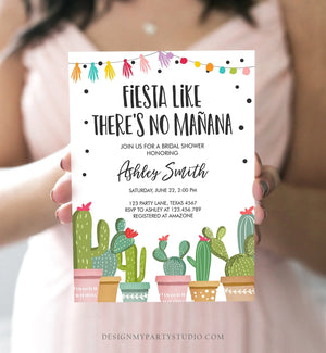 Editable Fiesta Like There's No Manana Bridal Shower Invitation Mexican Cactus Succulent Digital Download Corjl Template Printable 0254