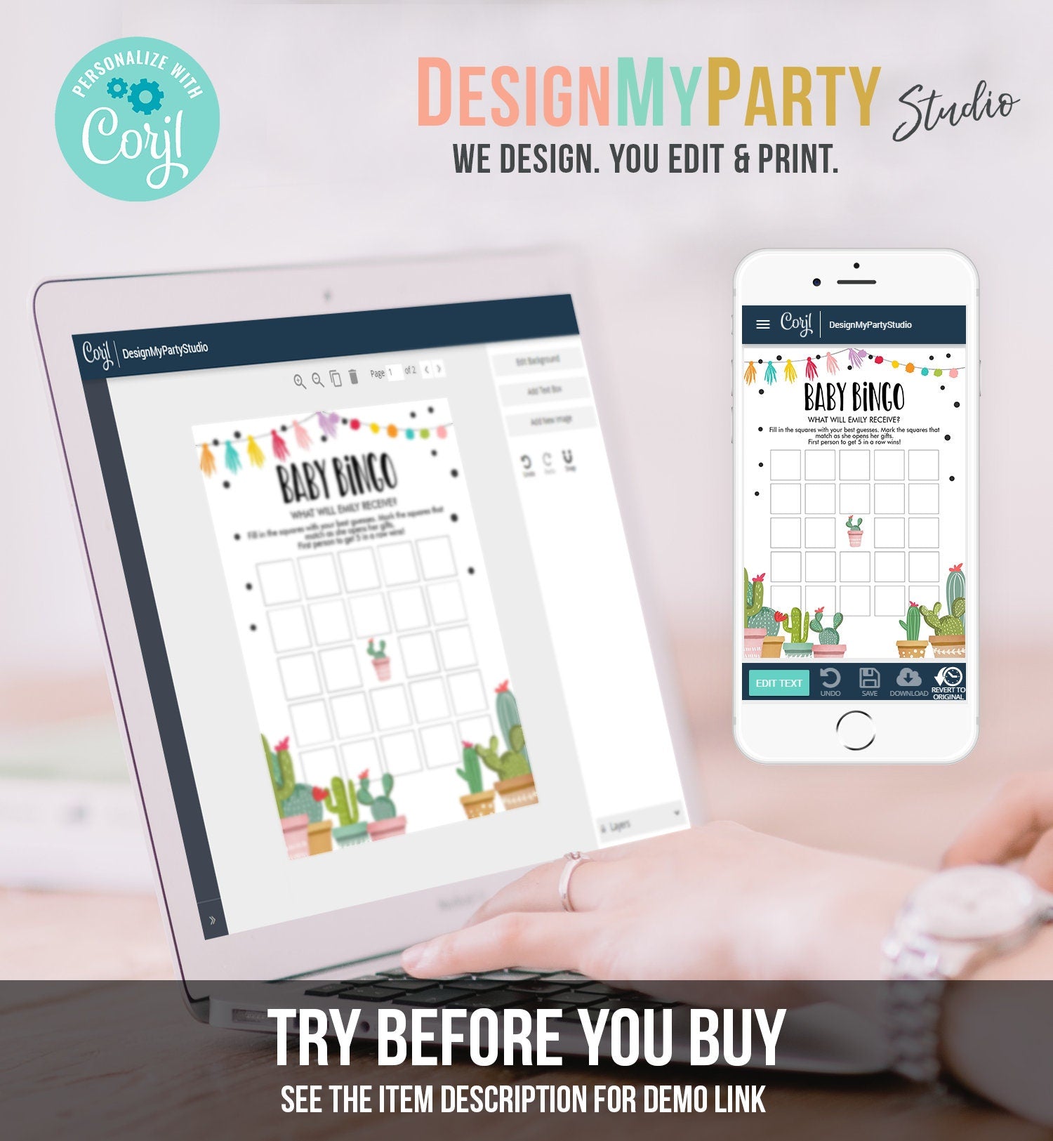 Editable Baby Bingo Game Cactus Baby Fiesta Mexican Shower Game Baby Coed Sprinkle Games Digital Download Template Printable 0254