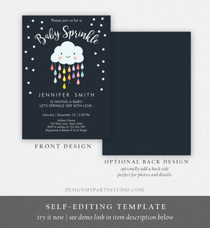 Editable Cloud Baby Sprinkle Invitation Raindrop Sprinkle with Love Rain Drops Neutral Download Printable Corjl Template Digital 0036
