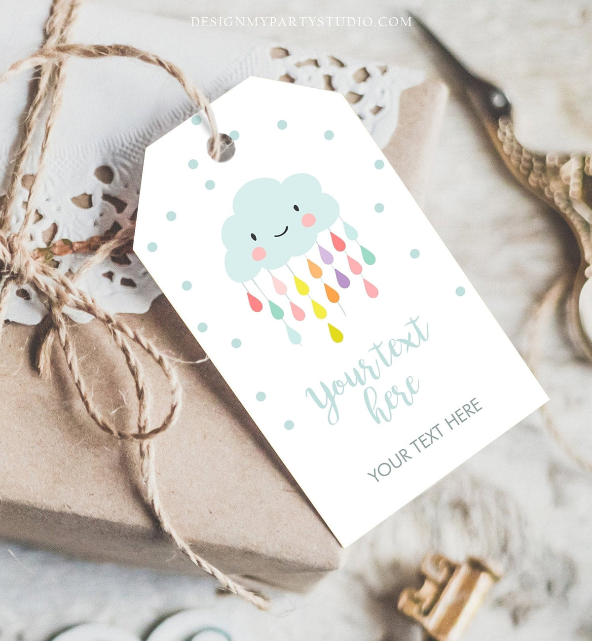 Editable Cloud Baby Shower Favor Tags Cloud Labels Cloud Thank you Tags Gift Tag Raindrops Blue Boy Sprinkle Tags Template Corjl 0036