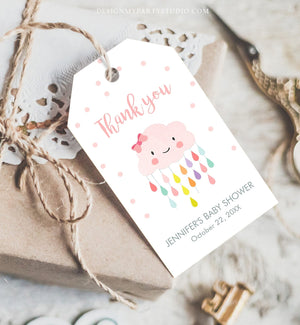 Editable Cloud Baby Shower Favor Tags Cloud Labels Cloud Thank you Tags Gift Tag Raindrops Girl Pink Sprinkle Tags Template Corjl 0036