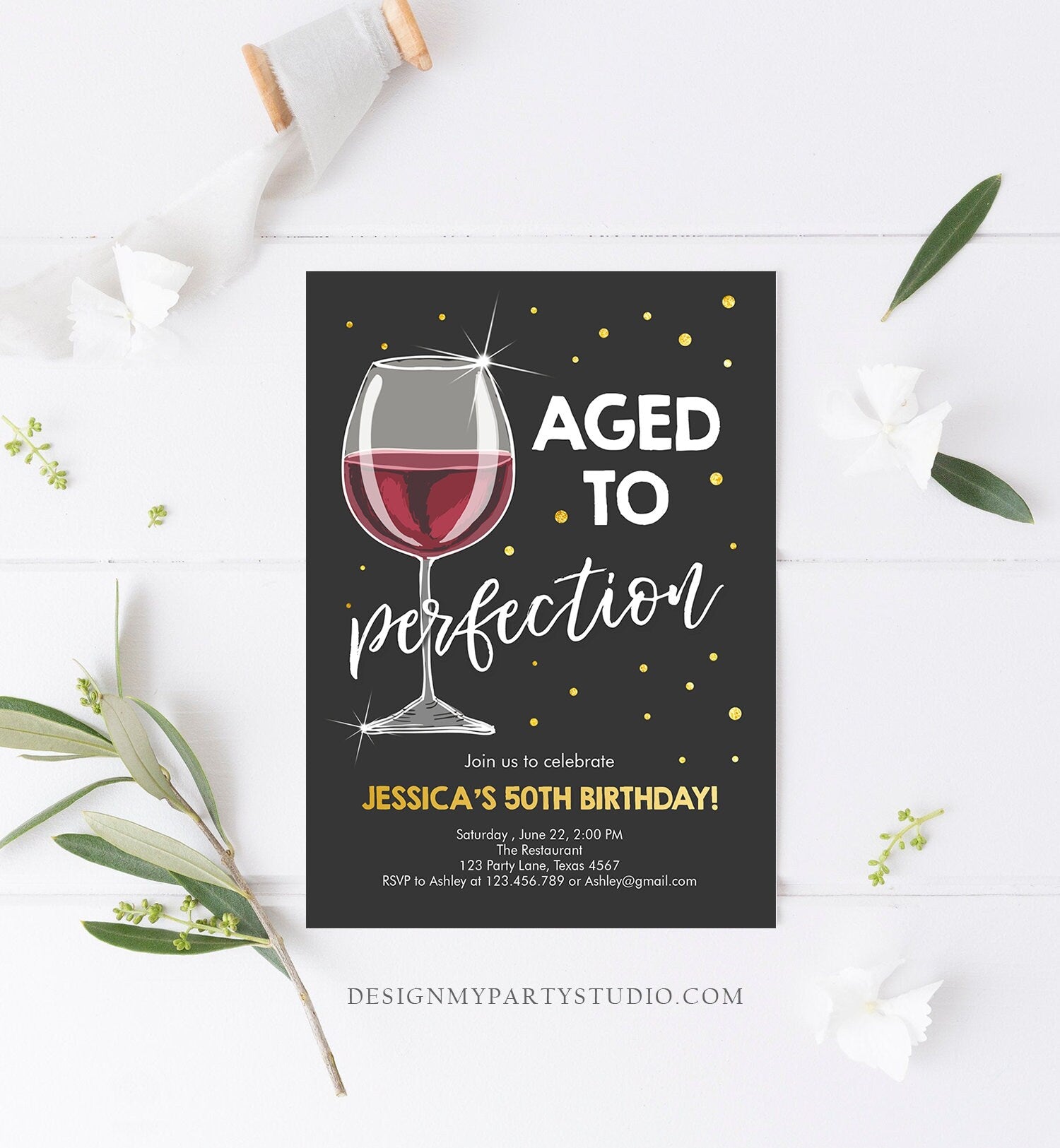 Editable Aged to Perfection Birthday Invitation Wine Adult Birthday Invite Rustic Surprise Digital Download Template Printable 0252