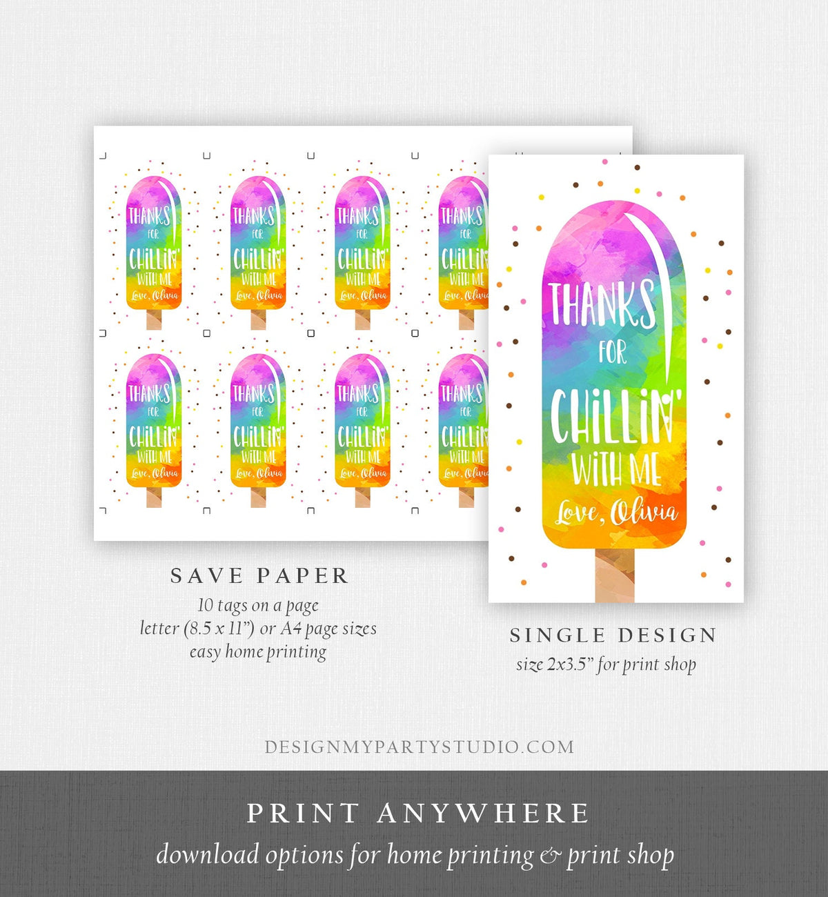 Editable Ice Cream Birthday Favor Tag Pool Party Thank You Gift Tag Party Girl Pink Summer Swim Tags Digital Template Printable 0143