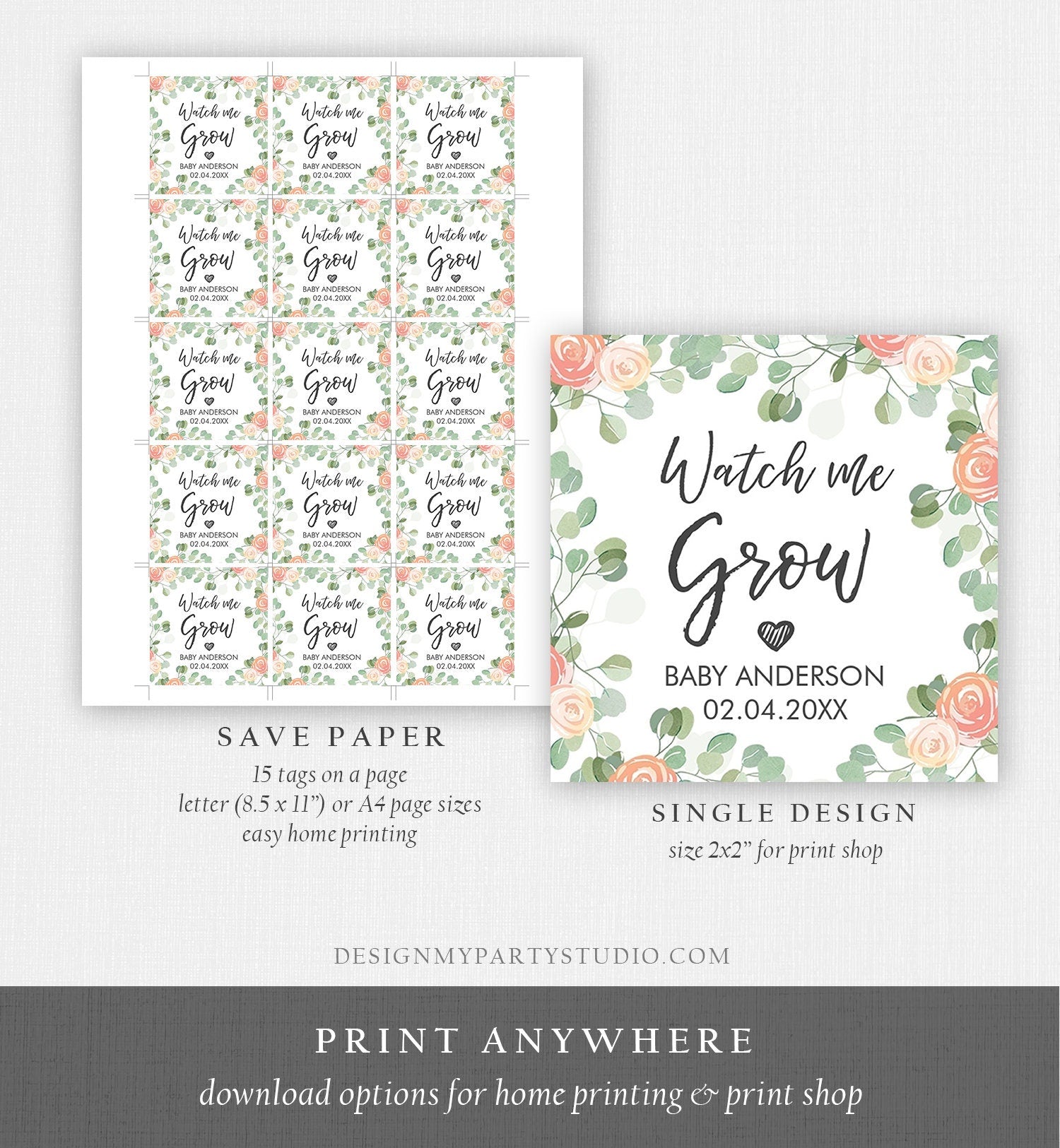 watch me grow succulent tags Editable Watch Me Grow Tags Baby Shower Favor Tags Plant Tags Cactus S