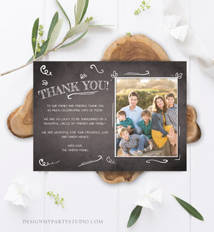 Editable Thank You Card Birthday Adult Chalk Rustic Vintage Family Friends Party Classic Photo Shhh Download Printable Corjl Template 0102