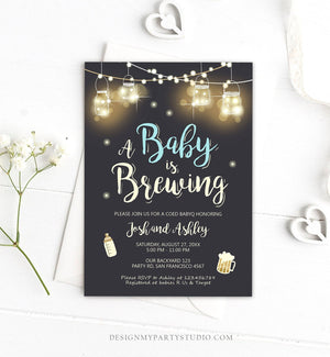 Editable A Baby is Brewing Invitation Bottle and Beers Baby Shower BaByQ BBQ Coed Couples Shower Boy Download Printable Template Corjl 0024