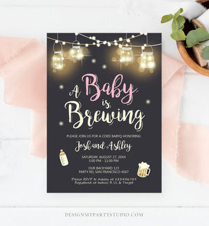Editable A Baby is Brewing Invitation Bottle and Beers Baby Shower BaByQ BBQ Coed Couples Shower Girl Download Printable Template Corjl 0024