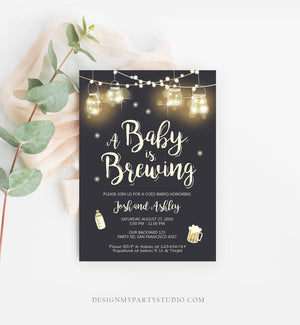 Editable A Baby is Brewing Invitation Bottle and Beers Baby Shower BaByQ BBQ Coed Couples Shower Download Printable Template Corjl 0024