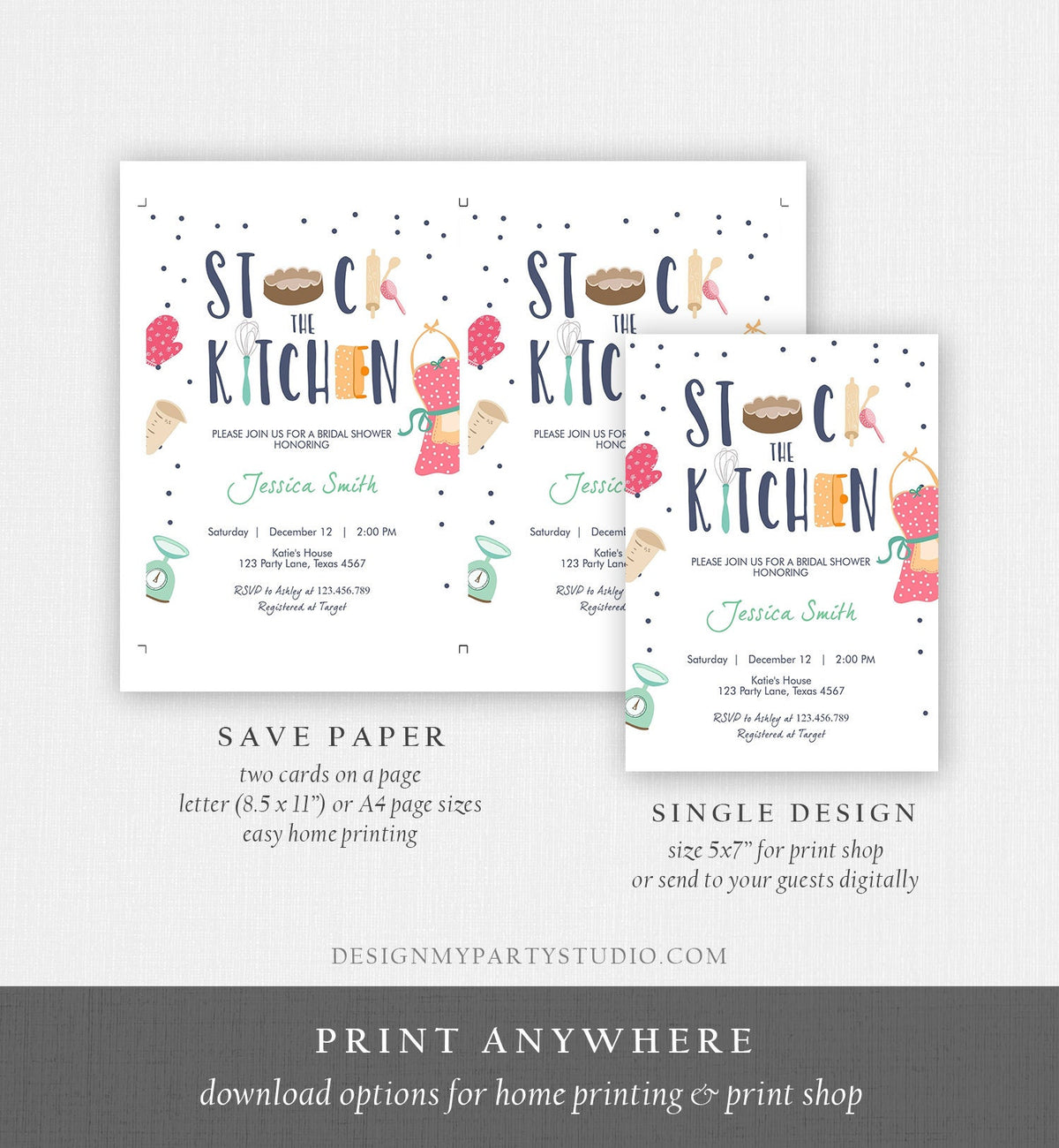 Editable Stock the Kitchen Bridal Shower Invitation Cooking Kitchen Shower Pink Invite Pots and Pans Download Printable Template Corjl 0219